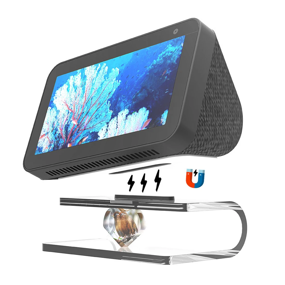 Fully Acrylic Transparent Mount Anti Slip Home Decor Bedroom Audio Stand Desktop Freestanding Magnetic For Amazon Echo Show 5 |