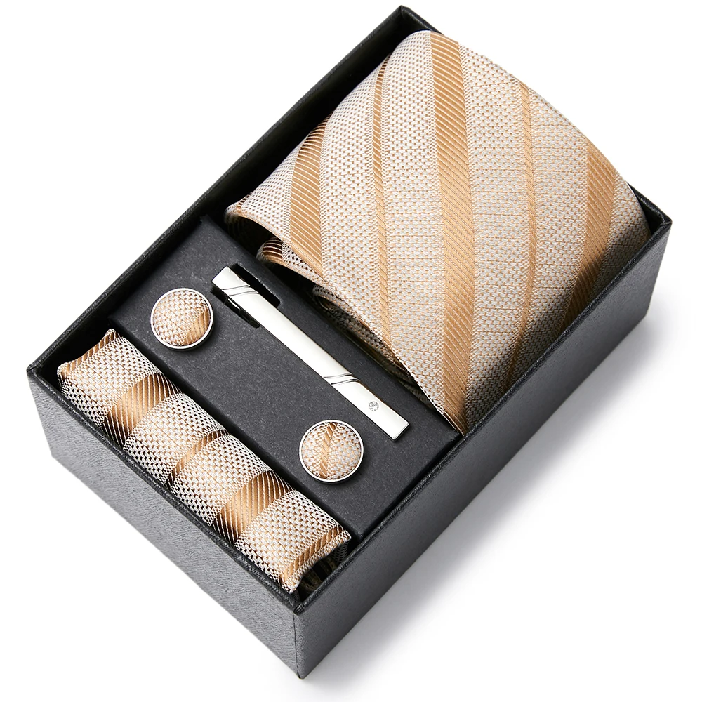 

Jacquard Factory Sale Festive Present 100% Silk Tie Handkerchief Pocket Squares Cufflink Set Tie Clip Necktie Box Plaid