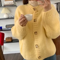 autumn and winter korean cardigan o neck solid color long sleeve cardigans sweater short loose full sweater knitted jacket women