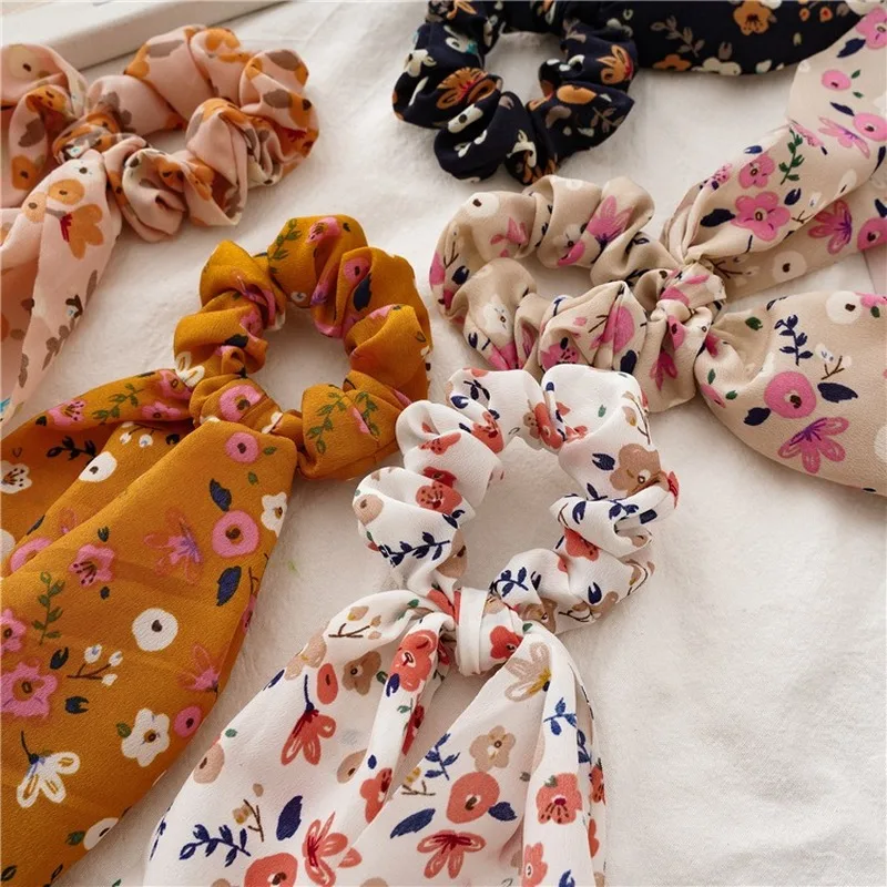 

Women Floral Bow Hair Scrunchies New Fashion Hair Tie Rope Rubber Bands Ponytail Holder Hair Accessories
