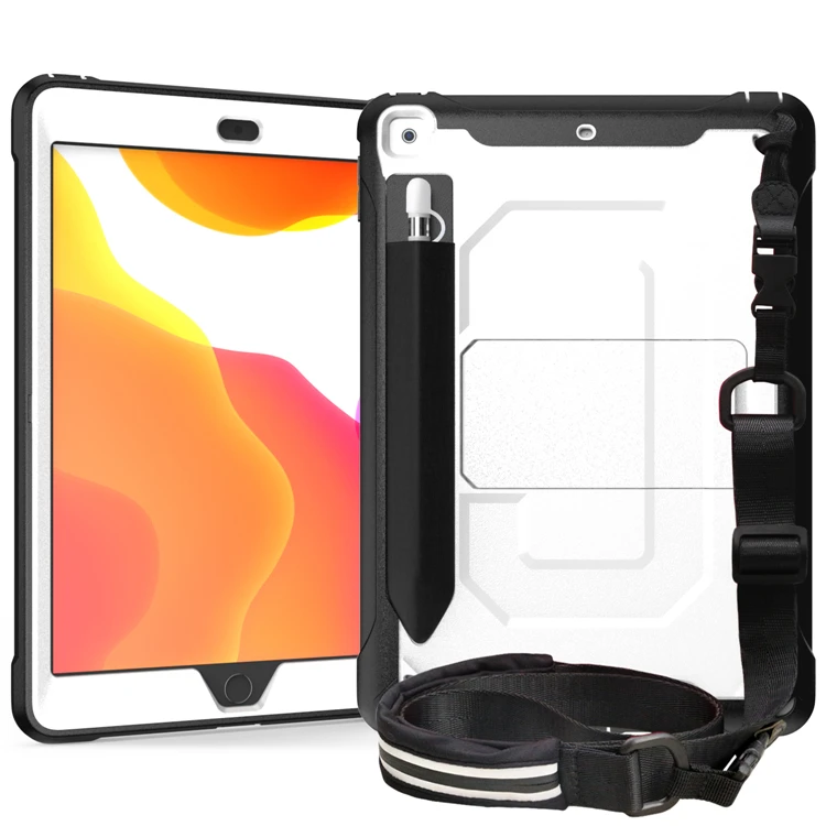 White With Strap Чехол-карандаш для ipad 7, для apple ipad 10,2,, детский противоударный чехол со сборкой, подставкой, A2197, слот для стилуса, планшета - Цвет: White With Strap