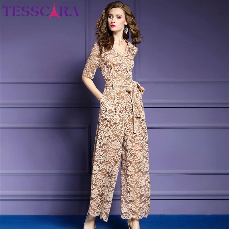Женский комбинезон TESSCARA Осенний элегантный кружевной модный офисный женский