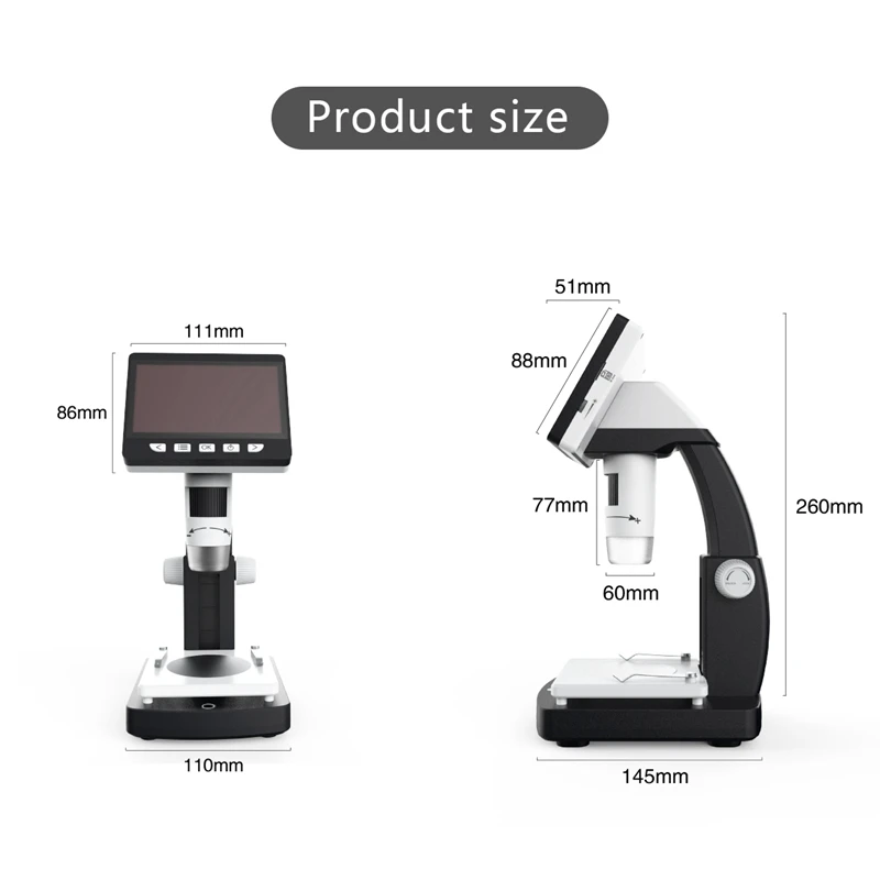 

Digital Microscope 4.3 Inch LCD 1000X Magnification Zoom 8 Adjustable LED Light Portable Microscope Support HDMI Output