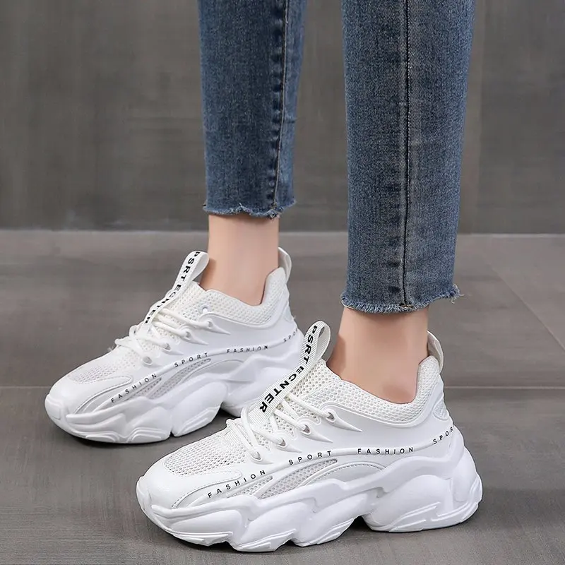 

Женские модные кроссовки на платформе, дышащие сетчатые кроссовки, женская брендовая Повседневная Вулканизированная обувь для женщин, кож...