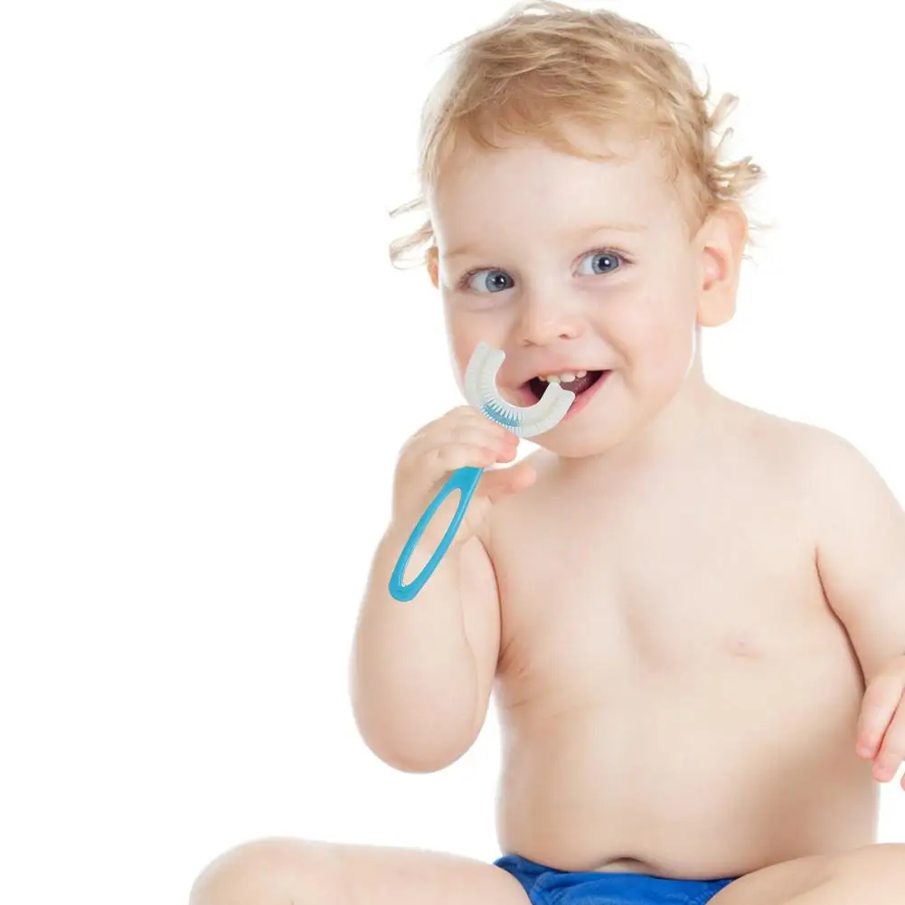 Cepillo de dientes de silicona en forma de U para beb&eacute;s, 2-12 a&ntilde;os, limpieza y cuidado sencillo-2