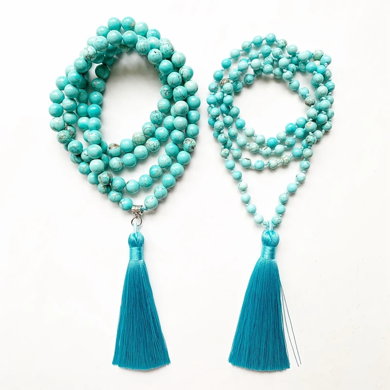 Ожерелье из натурального голубого камня Tourquoise Mala Beads 108 ожерелье молитвенного
