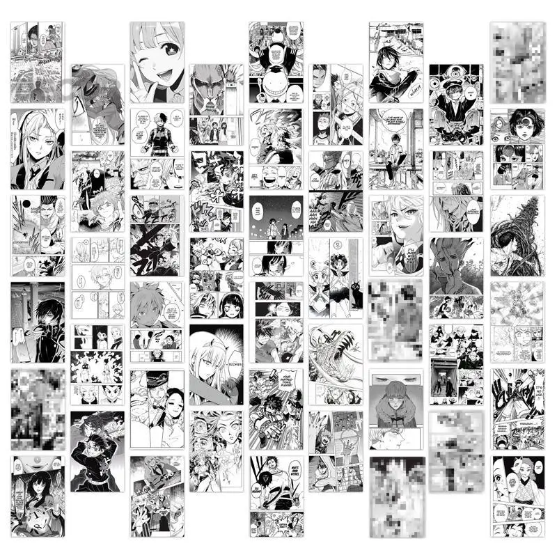 

50 шт. Аниме Манга панели эстетические картины настенный коллаж комплект Декорации для комнаты спальни домашние черно-белые художественные ...