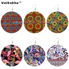 Voikukka ювелирные изделия 2021 новый стиль богемный оригинальный дизайнерский Узор Деревянные круглые двусторонние принты Висячие женские серьги для вечеринки