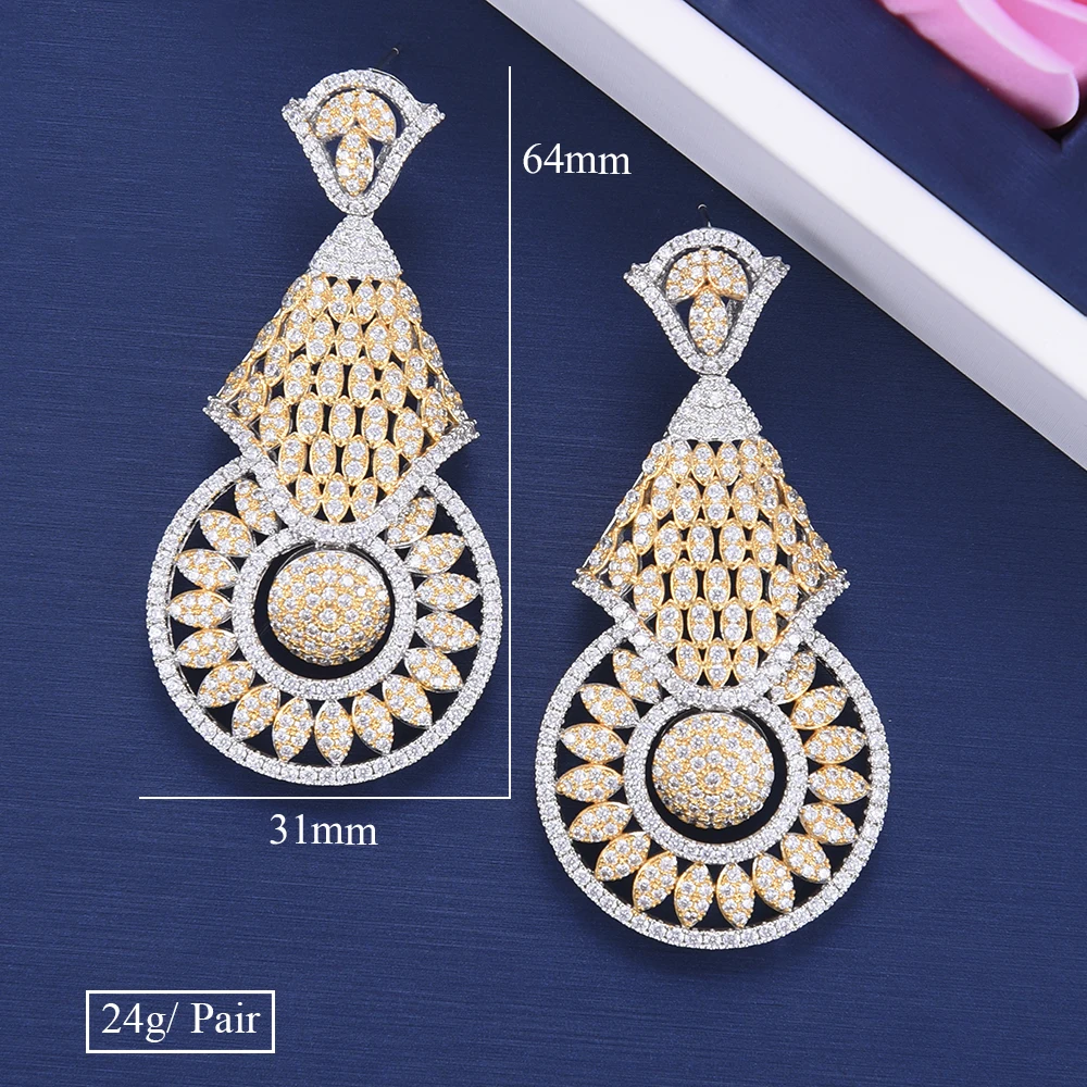 

KellyBola Cubic Zirconia CZ Gold DUBAI Bridal Earring Jewelry High Quality Luxury Noble DUBAI AMERICA Style Accessories New