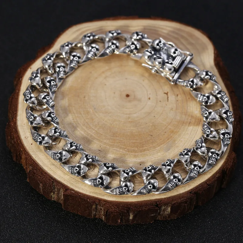 Оригинальный женский серебряный браслет с черепом 12 мм звеньевая цепь мужской