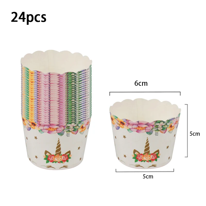 24pcs Muffin Cup Единорог День рождения украшения Дети розовый Радуга баннер Единорог тарелка воздушные шары салфетка обертка девочка с днем рождения Декор - Цвет: 24pcs Muffin Cup