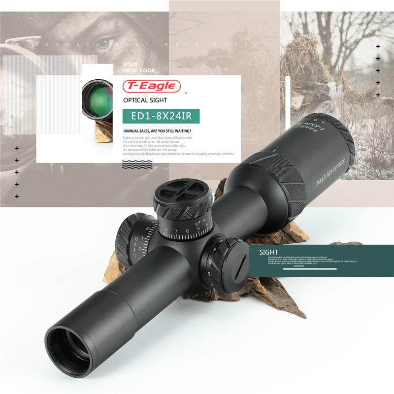 TEAGLE ED 1-8x24 IR Lange Eye Relief охотничий прицел тактический оптический прицел Verlichte Red Rifle Scope fit 30-06 308 AR1