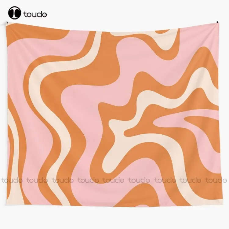 Liquid Swirl Retro Modern Abstract Pattern In Pink Orange Cream Tapestry Horror Tapestry Custom Decoration Wall Hanging