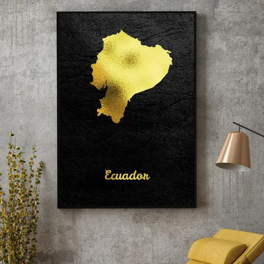 

Golden Map Ecuador Canvas Painting Art Print Poster Picture Wall Modern Minimalist Bedroom Living Room Decoration