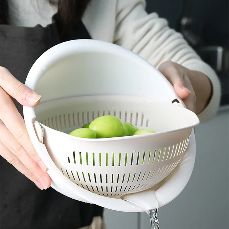 Домашняя кухонная двойная сливная корзина для овощей вращающаяся мытья дуршлаг