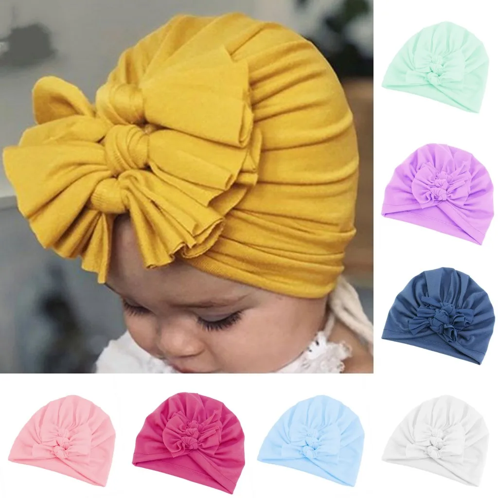 0-3 Years Child Children Boys Girls Bow-Knot Soft Solid Color Cap Hat Hijiab | Аксессуары для одежды