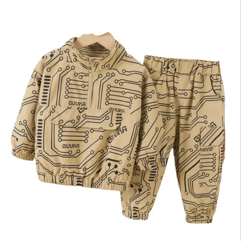 

Детская Хлопковая одежда на весну и осень, штаны с принтом для маленьких мальчиков и девочек, 2 шт./компл., модная повседневная спортивная оде...