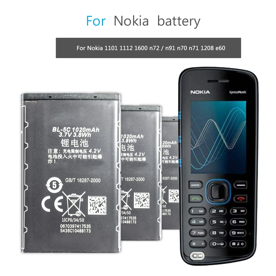 BL 5C BL5C литий ионный аккумулятор 1020 мАч батареи для Nokia 1112 1208 1600 2610 n70 n71
