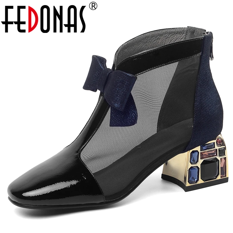 Женские ботильоны из лакированной кожи FEDONAS европейский стиль толстый каблук с