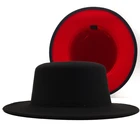 Унисекс внешний черный внутренний красный шерстяной фетр Джаз фетровая шляпка шерстяная Шапки с тонким поясом и пряжкой Для мужчин Для женщин Для мужчин широкополая Панамская шляпа Кепки