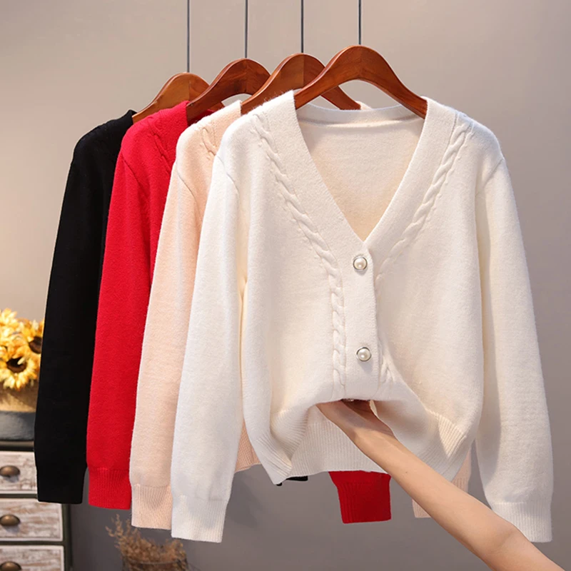 

2020 новый осенне-зимний Кардиган вязаный свитер с v-образным вырезом Женский винтажный элегантный Свободный корейский однобортный Повседне...