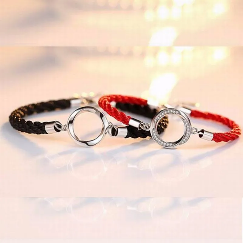 

Red Black Circle Juniors Braiding Lucky Lovers Bracelet Hand Rope Gifts Fashion Charm Unisex Beauty Couple 925 Silver