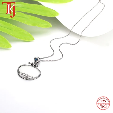 Ожерелье TKJ с серым ониксом, кулон и серьги из серебра 925 пробы, винтажный уникальный подарок из драгоценных камней для бабушки, ювелирные изделия, бесплатная доставка