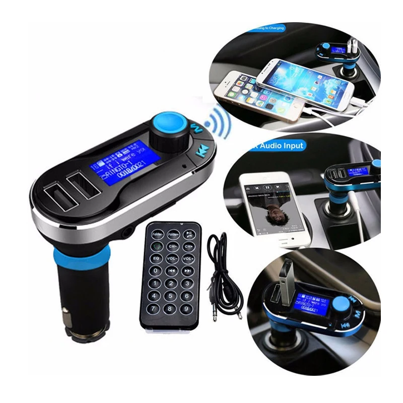 dual usb car charger adapter aux line in u disk mp3 music player phone charge realme poco redmi cubot doogee audio transmitter free global shipping