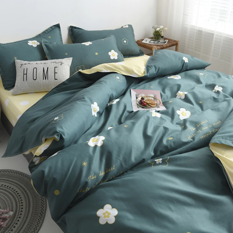 

Spring Bedding Set Summer Flower Duvet Cover Pastoral Style Peaches Home Linen Flat Sheet Daisy Bedclothes 3/4pcs Green Woman