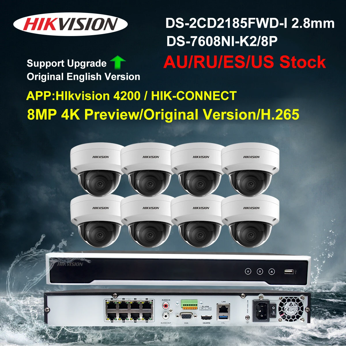 

Hikvision Security Camera System 8CH 8MP 4K POE NVR Kit CCTV DS-2CD2185FWD-I 2.8MM DS-7608NI-K2/8P Video Surveillance IP Camera