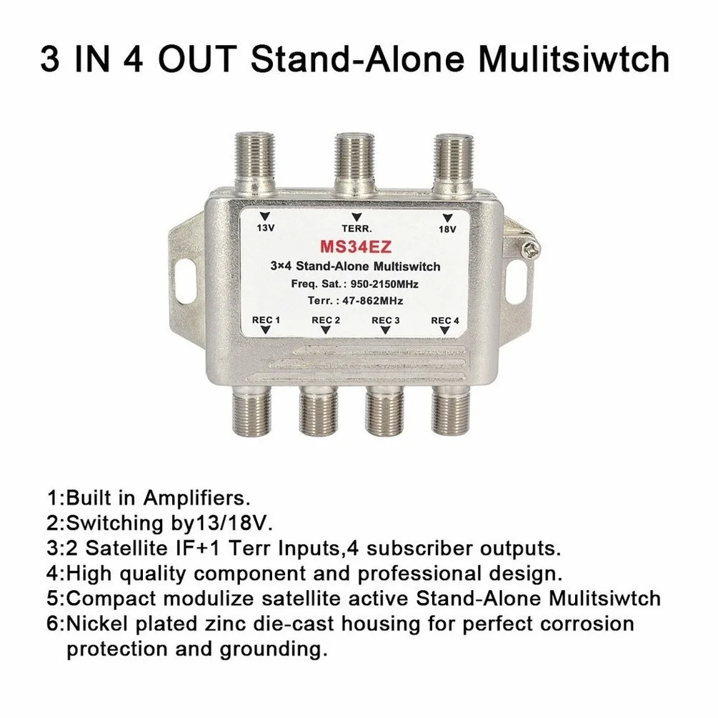 3x4 Satellite MultiSwitch Splitter FTA TV LNB Switch Cascade satellite 3 in 4 Out Multiswitch | Электроника