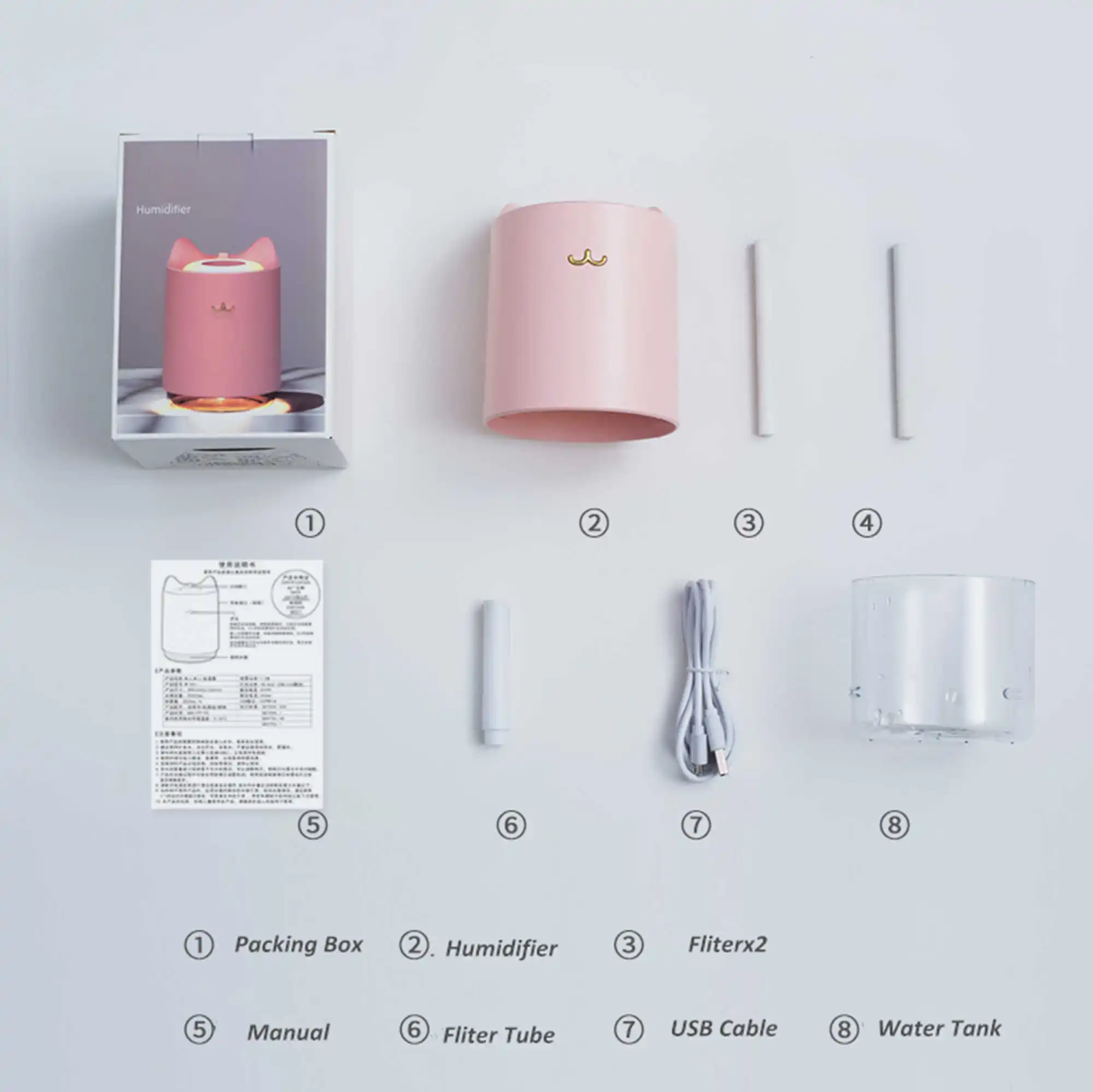 

Air Ultrasonic Humidifier 320ml Mini Cat USB Aroma Diffuser With Romantic Night Light Hydration for Home Office Car air Purifier