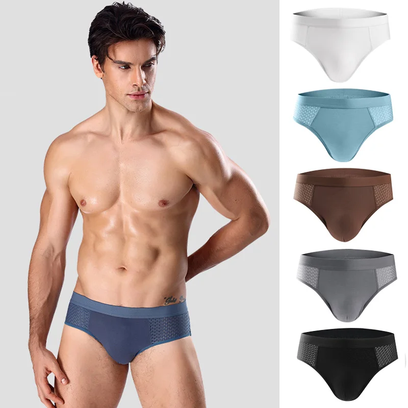 

Мужские трусы из модала, дышащее нижнее белье, сетчатые спортивные трусы, мягкие эластичные трусы, мужские однотонные U-образные брифы