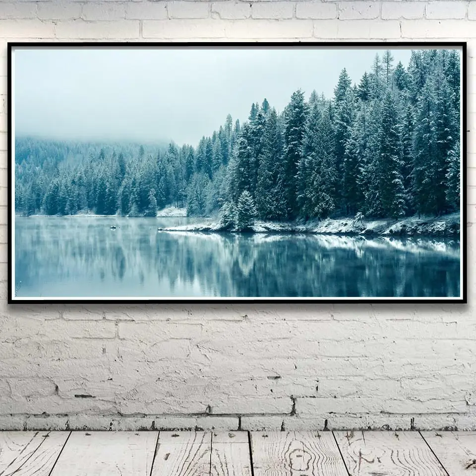 Река горы деревья облака пейзаж холст картина природные пейзажи художественные