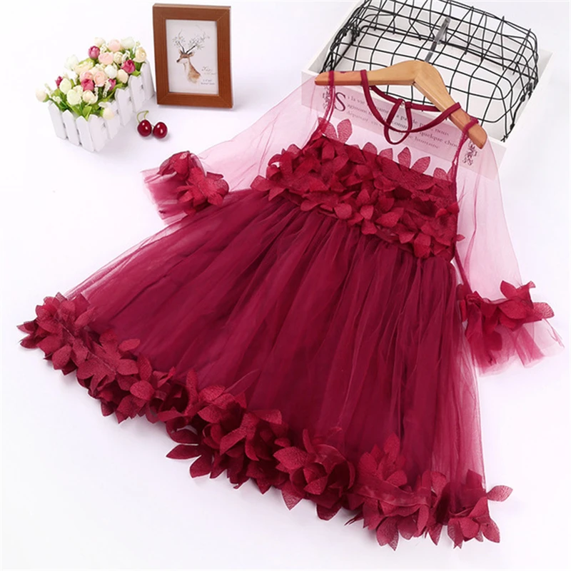 

Toddler Baby Dress for Girl Fashion Flowers Mesh Patchwork Wedding Princess Dresses 2022 Spring Summer Long Sleeve Kids Clothes