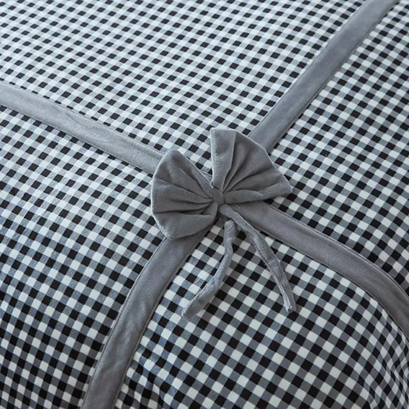 

48 Winter Warm Flannel Velvet Bedding Det King Queen Dize 4Pcs White Bed set Duvet Cover Bedsheet Pillowcase Bow Lattice autumn