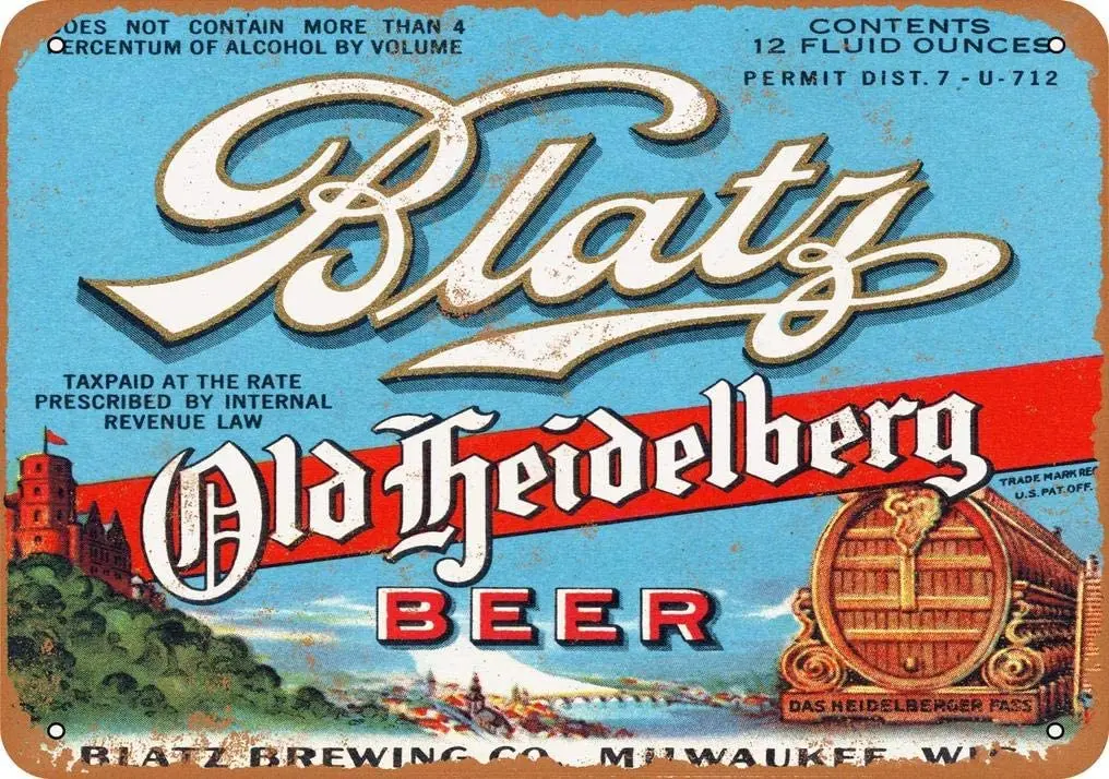 

1933 Blatz Old Heidelberg Beer Vintage Look Metal Sign Wall Decor Signs 8x12 Inch