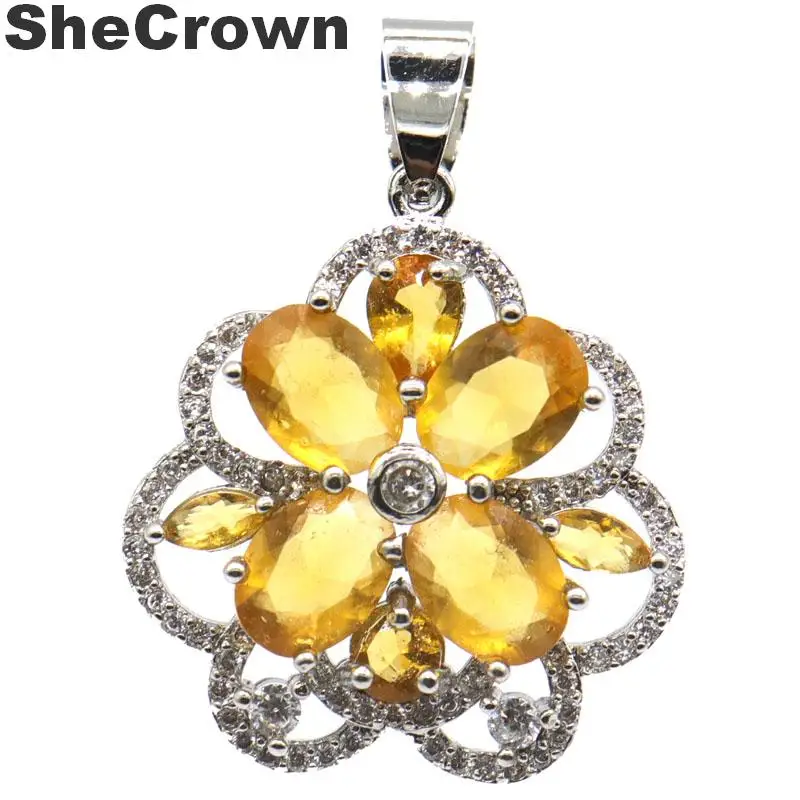 33x23mm SheCrown Fancy Created Золотой Цитрин CZ женские вечерние серебряные подвески