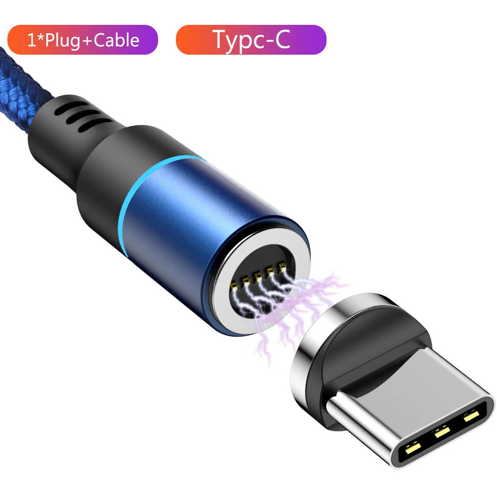1 м 2 м Магнитный кабель 3A Быстрая зарядка для iPhone 7 8 X samsung Xiaomi все микро-usb для устройств на аndroid type C мобильный провод для зарядного устройства Длинные - Цвет: Blue Type C Cable