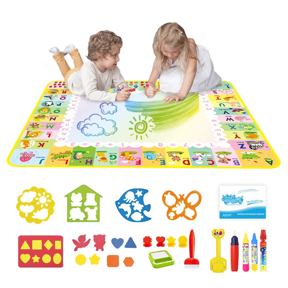 

8 Types Kids Reusable Water Doodle Mat Coloring Board & Magic Pen Roller Stamp Seal Drawing Set Educational Toys for Children