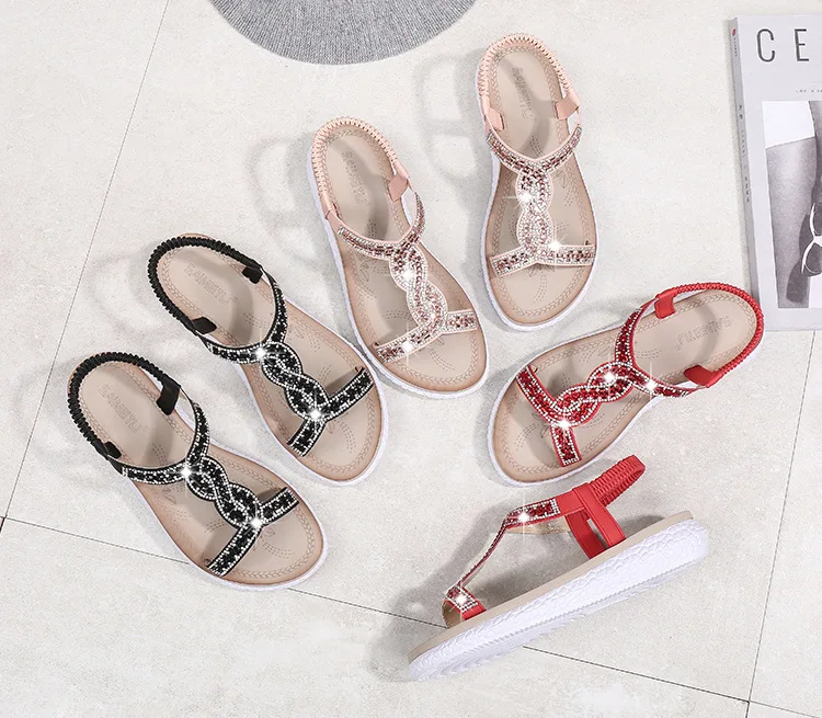 

Large Size Beige Heeled Sandals 2021 Women's Spring Shoes Med Bling Bling Big Black New Fashion Girls Comfort Rhinestone Medium