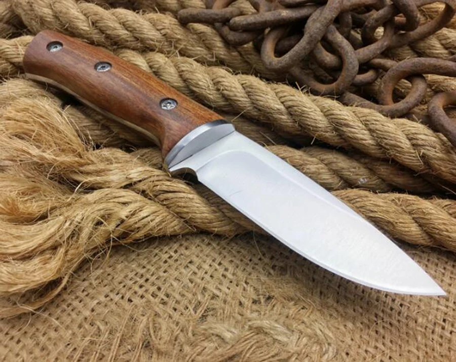 Новый стиль фиксированный нож 440 Лезвие сталь + деревянная ручка Открытый кемпинг