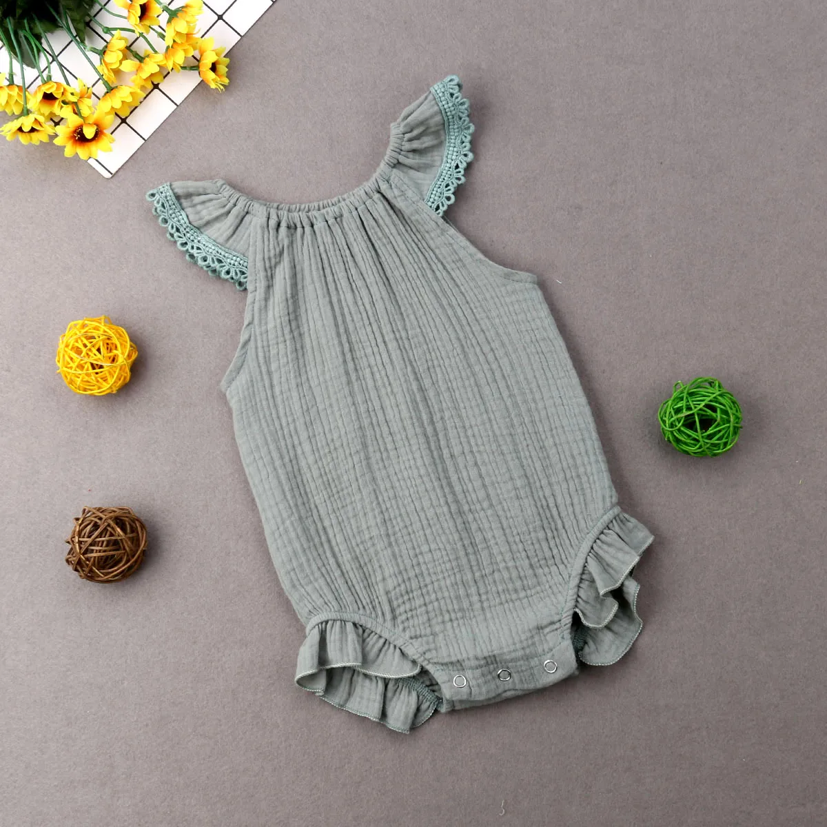 

2021 Newborn Kid Boys Girls Ruffle Sleeve Romper Baby Jumpsuit Sunsuit Outfits Summer