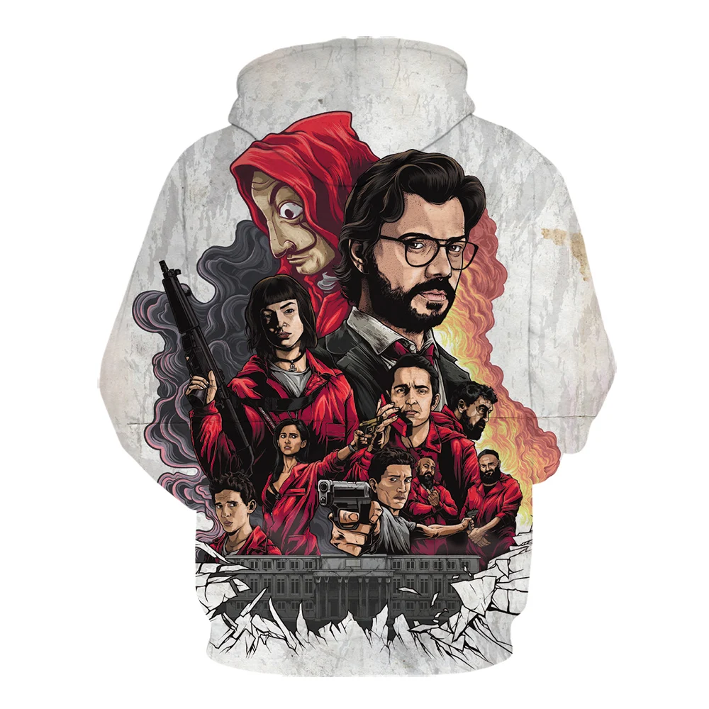 La Casa De Papel толстовки с 3D принтом капюшоном белым свитером Money Heist The paper House