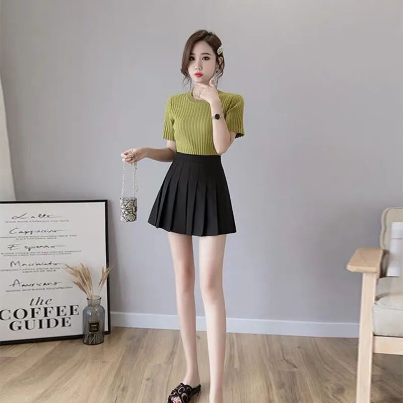 

Sexy women short skirt cute female pleated skirt spring and autumn high waist solid color mini skirt summer female skirt