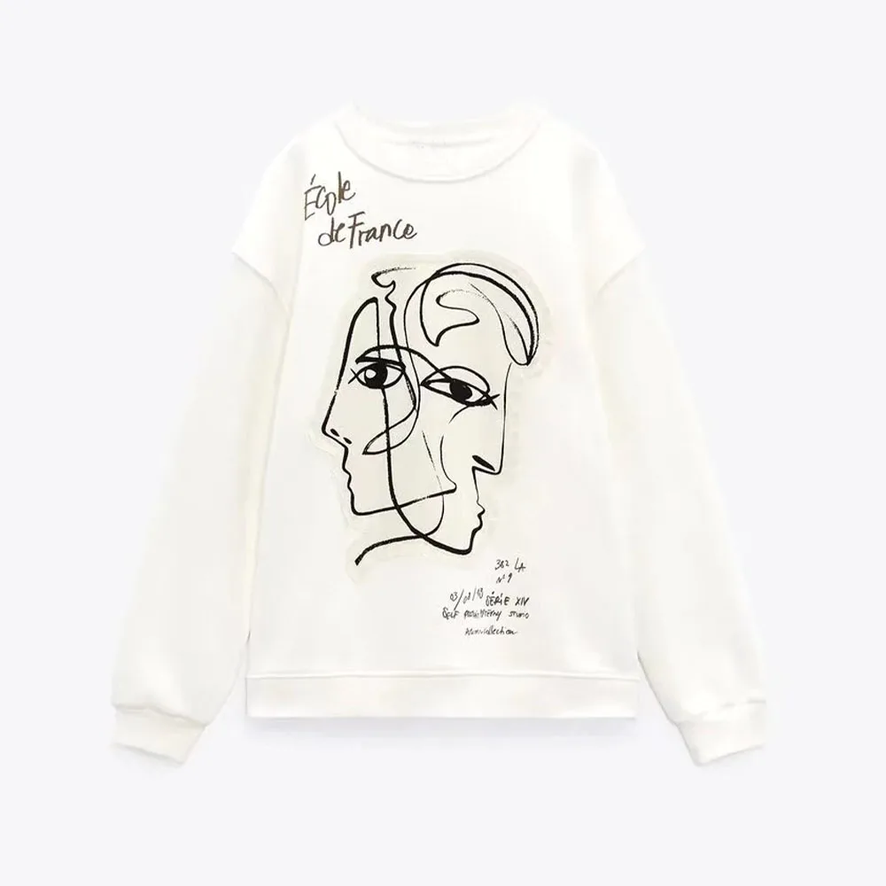 Свитер спортивный свободный с круглым вырезом и длинными рукавами | Женская