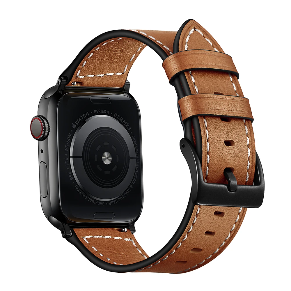 Ремешок UEBN кожаный для Apple watch Series 5 4 3 2 аксессуары часов iWatch 40 мм 44 42 38 | Наручные