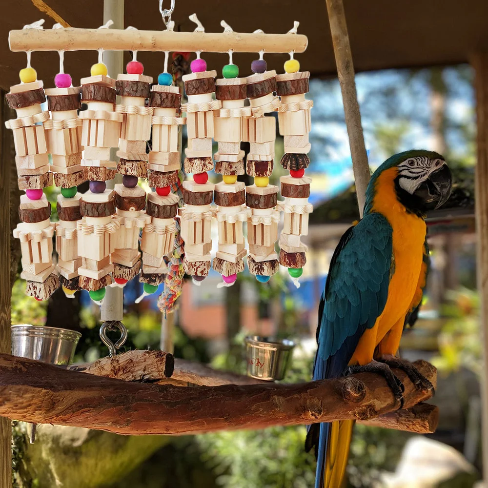

Pet Bird Parrots Cockatiel Chew Hanging Wooden Block Bird Cage Accessory