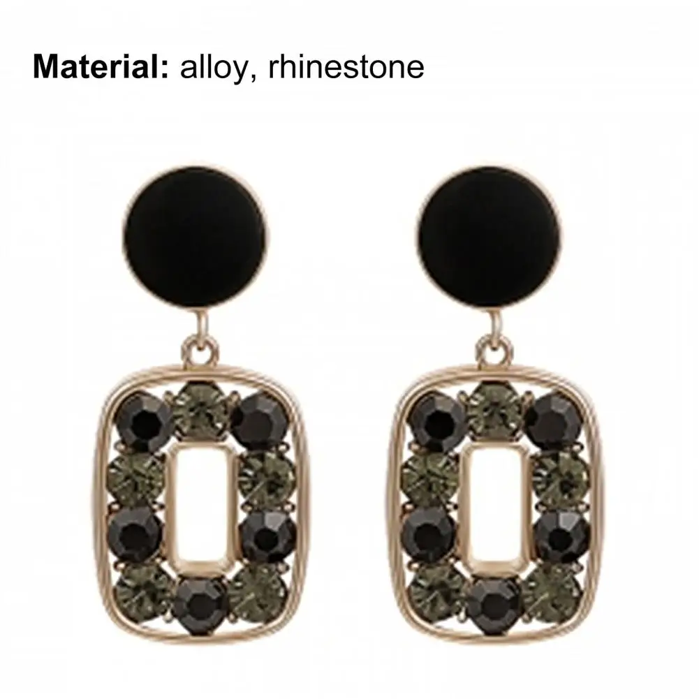 

1 Pair Simple Square Unique Drop Ear Stud Women Geometric-shaped Eye-catching Rhinestone Stud Earrings for Party and Gifts