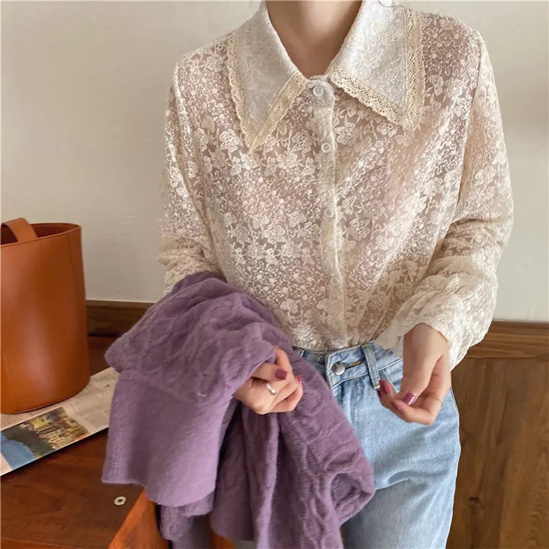 Кружевной топ с отложным воротником Alien Kitty абрикосового цвета элегантная